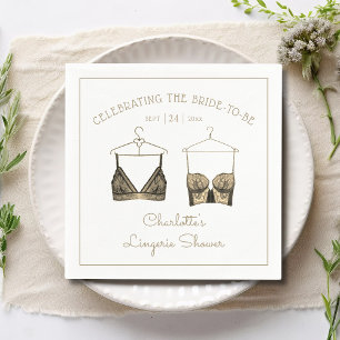 Black Gold Lace Watercolor Lingerie Bridal Shower Napkin