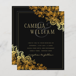 Black Gold Lace Wedding Invitations