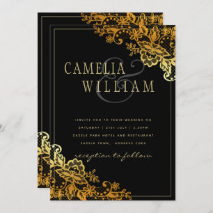 Black Gold Lace Wedding Invitations