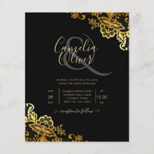 Black Gold Lace Wedding Invtiations