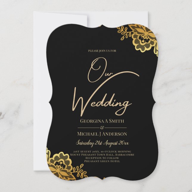 Black Gold Lace Wedding Invtiations Invitation (Front)
