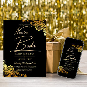 Black Gold Lace Wedding Invtiations Invitation