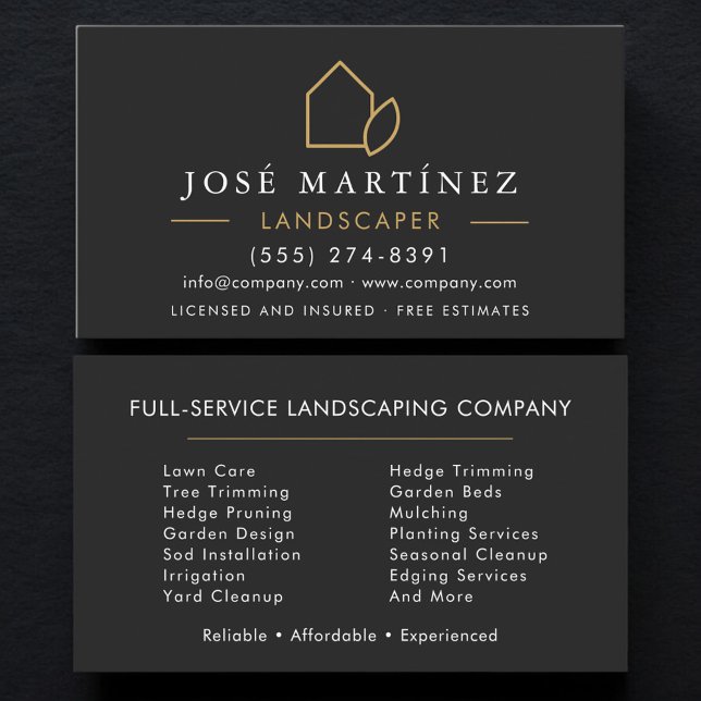 Black & Gold Landscaper Lawn Service Business Card (Creator Uploaded)