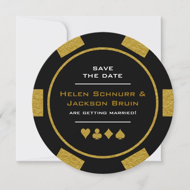 Black Gold Las Vegas Poker Chip Save The Date (Front)