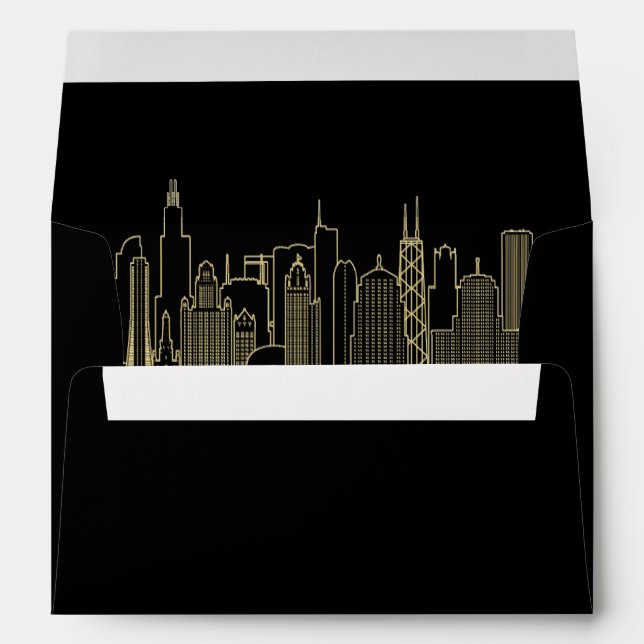 Black Gold Las Vegas Skyline Elegant Address Envelope (Back (Bottom))