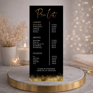 Black & Gold Lash Tech Price List Luxury Beauty Rack Card