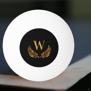 Black gold laurel wreath monogram ping pong ball