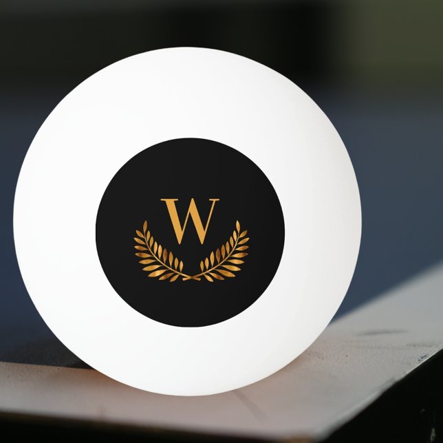 Black gold laurel wreath monogram ping pong ball (Creator Uploaded)