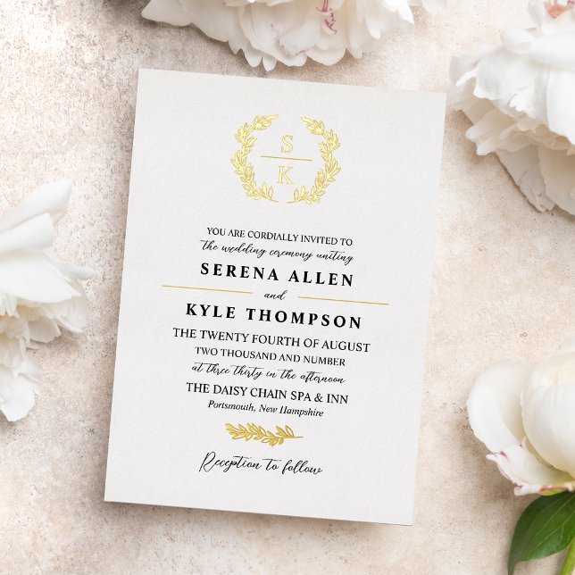 Black Gold Laurel Wreath Monogram Wedding (Creator Uploaded)