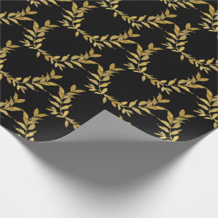 Black Gold Leaf Monogram Elegant Chic Wedding Wrapping Paper