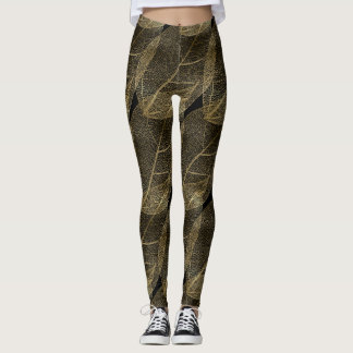 BLACK GOLD LEAF Pattern leggings activewear