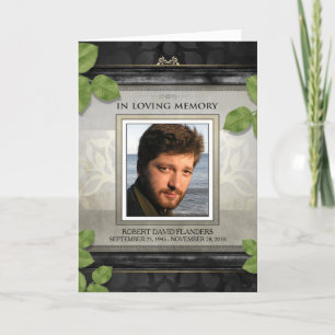 Black Gold Leaf Photo Memorial Service Invitation