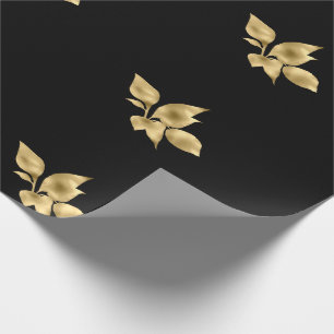 BLACK GOLD LEAVES ELEGANT BIRTHDAY WEDDING WRAP WRAPPING PAPER