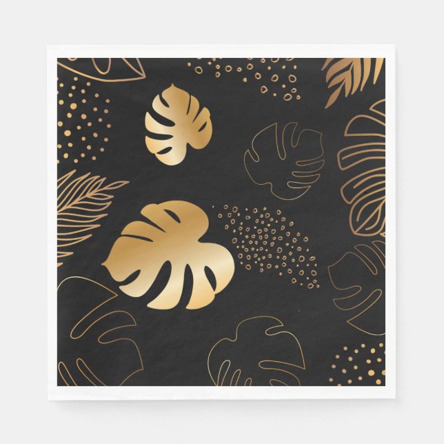 Black gold leaves  napkin (Front)