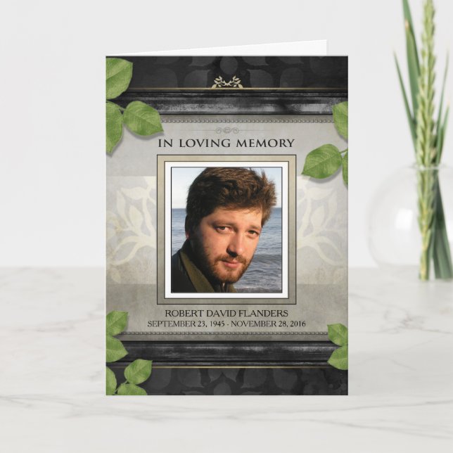 Black & Gold Leaves Photo Sympathy Thank You Card (Front)