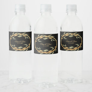 Black Gold Leaves Water Bottle Label