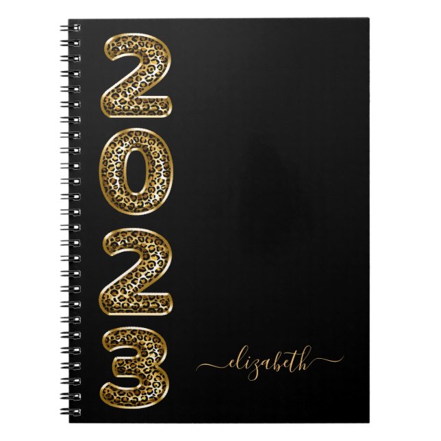 Black gold leopard animal monogram diary 2023 notebook (Front)