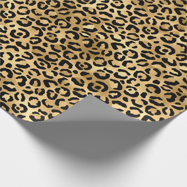 Black Gold Leopard Cheetah Animal Print Wrapping Paper (Corner)