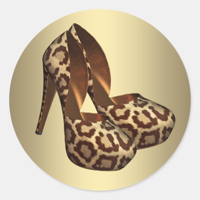Black Gold Leopard High Heel Shoe Stickers (Front)