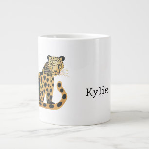 Black Gold Leopard Name Large Coffee Mug