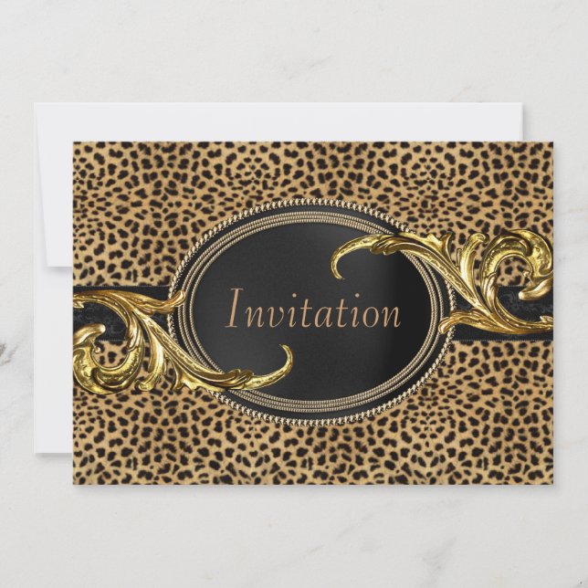 Black Gold Leopard Party Invitation (Front)