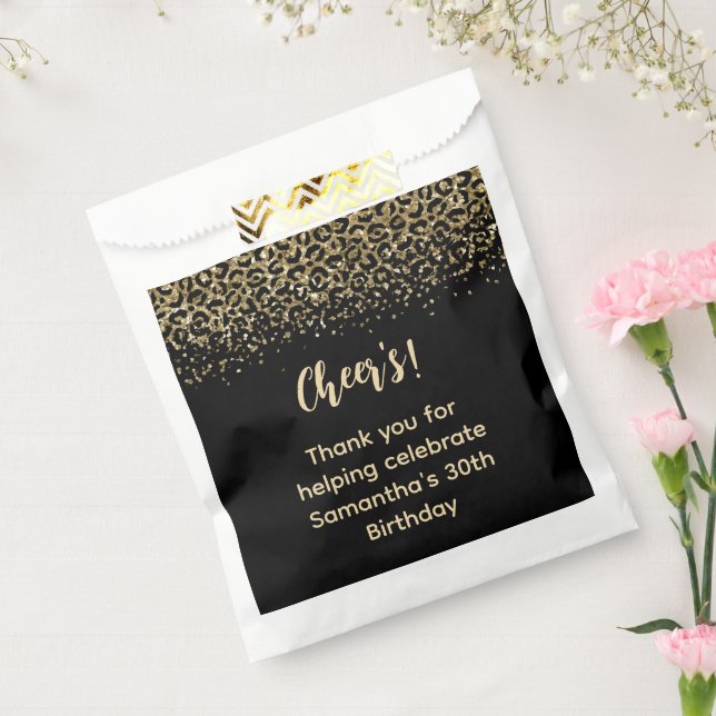 Black Gold Leopard Print Glitter Birthday  Favour Bag (Sealed)