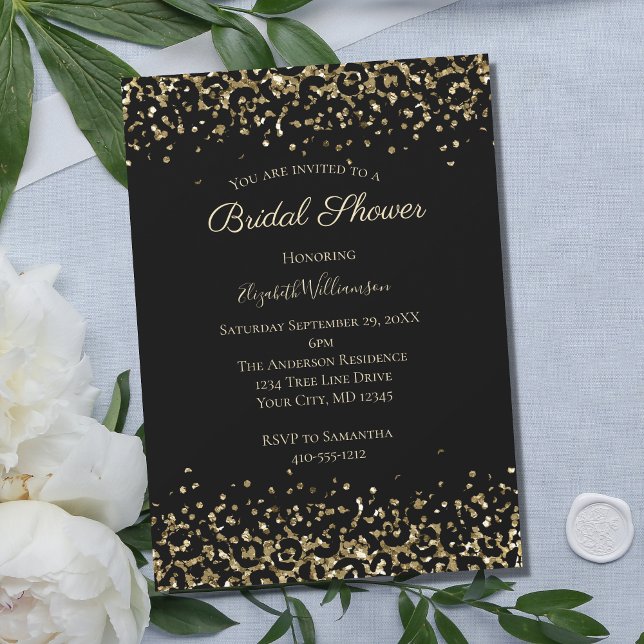 Black Gold Leopard Print Glitter Bridal Shower Invitation (Creator Uploaded)