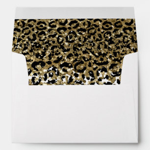Black Gold Leopard Print Glitter Overlay Birthday Envelope