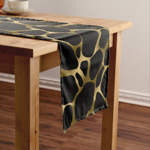 Black & Gold Leopard Print Pattern Short Table Runner