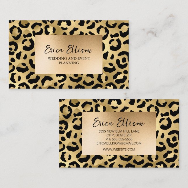 Black Gold Leopard Print Wedding Event Business Card (Front/Back)