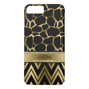 Black & Gold Leopard Print & Zigzag Chevron iPhone 8 Plus/7 Plus Case