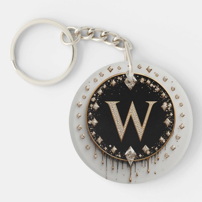 Black Gold Letter W Keepsake Key Ring (Front)