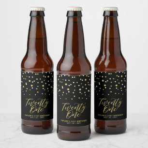 Black & Gold Lettering 21st Birthday Party Beer Bo Beer Bottle Label