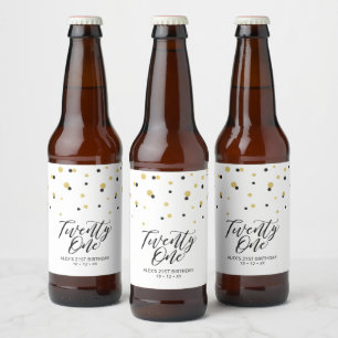 Black & Gold Lettering 21st Birthday Party Beer Bottle Label