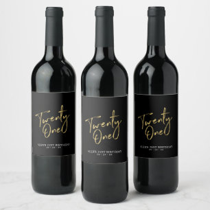 Black & Gold Lettering 21st Birthday Party Wine Label