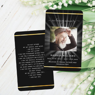 Black gold light photo funeral prayer card