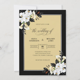 Black Gold Lily Wedding Invitation