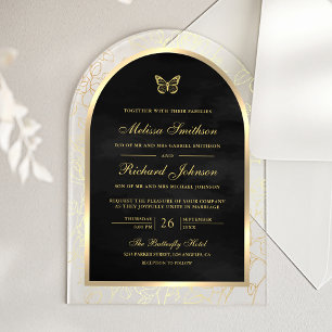 Black Gold Line Art Arch Butterfly Wedding Acrylic Invitations