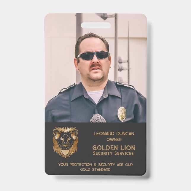 Black Gold Lion Business Logo Photo Employee  ID Badge (Front)