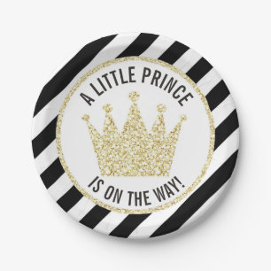 Black Gold Little Prince on the Way Baby Shower Paper Plate