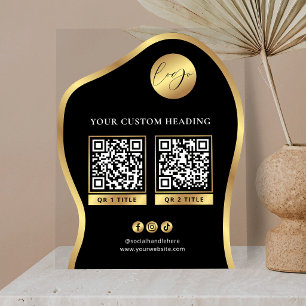 Black & Gold Logo Business 2 QR Codes Promotional Acrylic Sign