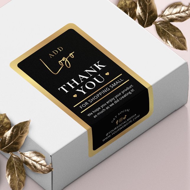 Black & Gold Logo Business Order Thank You (Business Thank You For Order Packaging Stickers in black and gold with space for your logo)