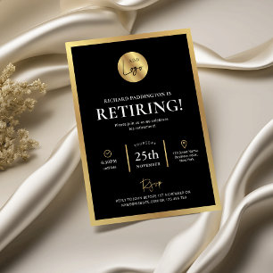 Black & Gold Logo Formal Employee Retirement Party Invitation