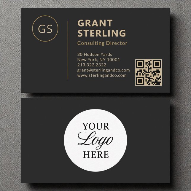 Black Gold Logo Minimalist Professional QR Code  Business Card (Creator Uploaded)
