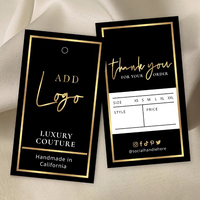 Black & Gold Logo Modern Clothing Price Label Tags (Black and gold clothing price tags labels with space for your logo and garment details)