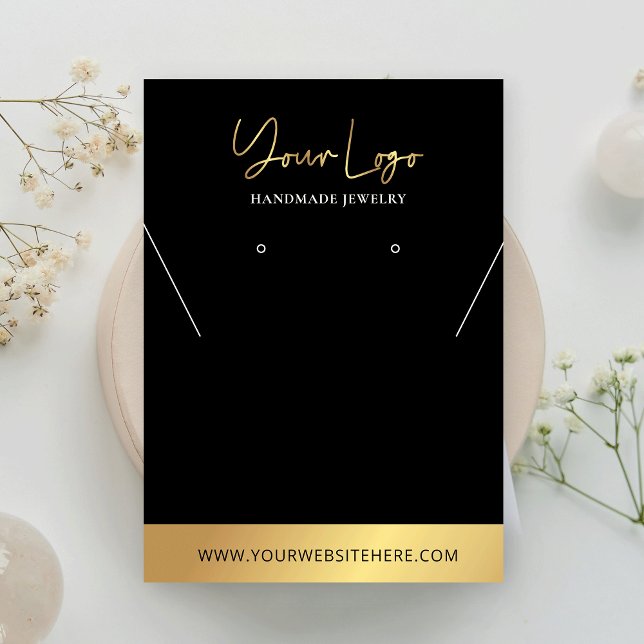 Black & Gold Logo Modern Necklaces Jewellery Displ Business Card (Creator Uploaded)