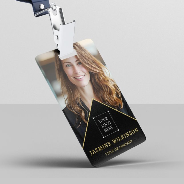 Black  gold Logo Modern photo professional ID Badge (professional name bage with photo fully ediatble )