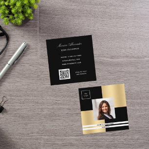 Black gold logo photo QR code Square Business Card