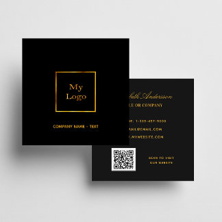 Black gold logo QR code elegant  Square Business Card