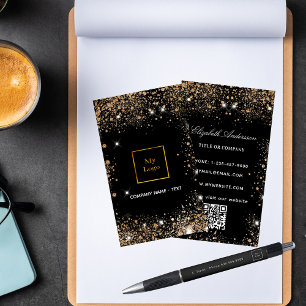 Black gold logo QR code vertical Business Card